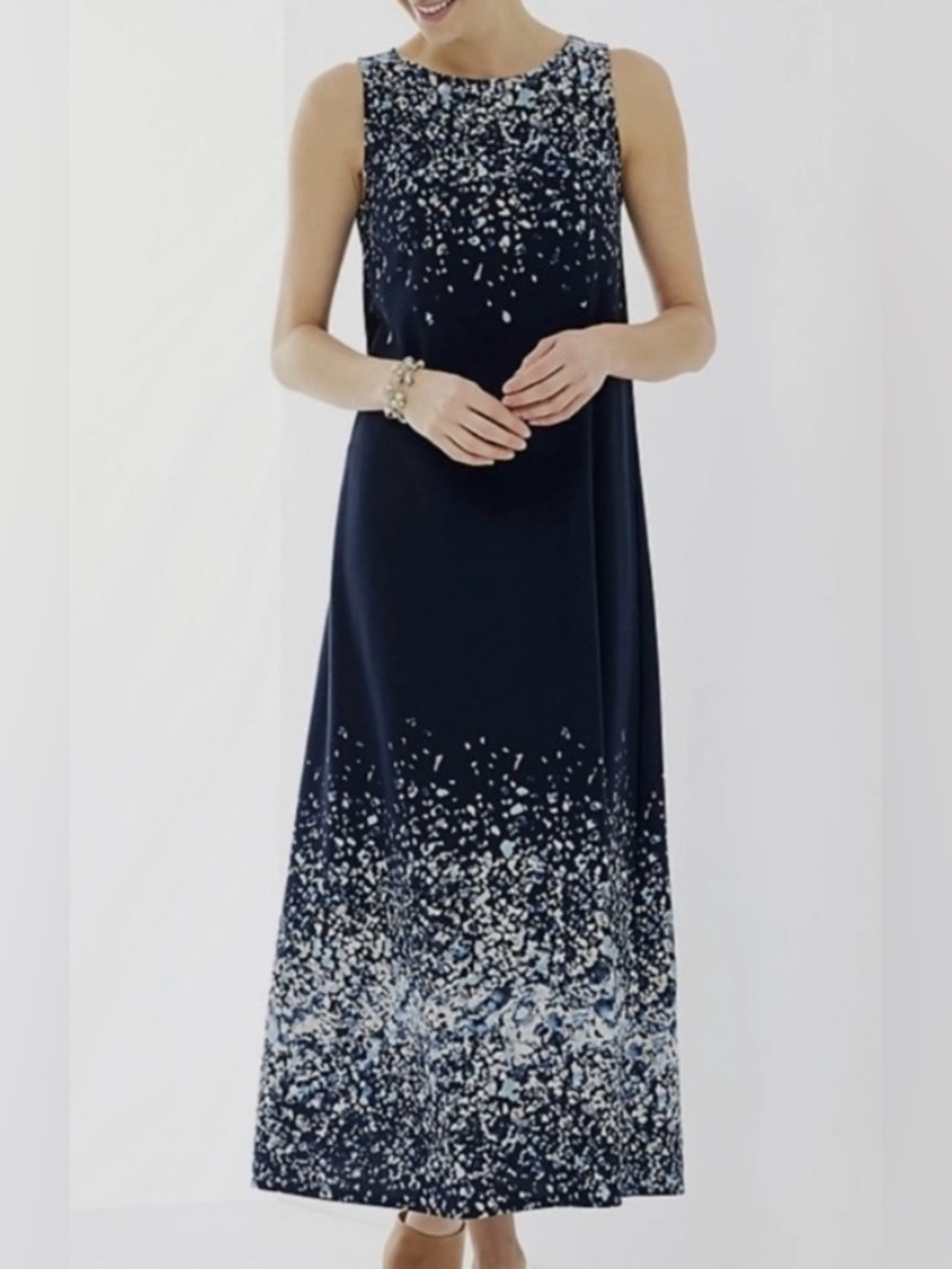PureJill Cotton Modal Maxi Confetti Navy Tank Top Relaxed Fit Crewneck Dress